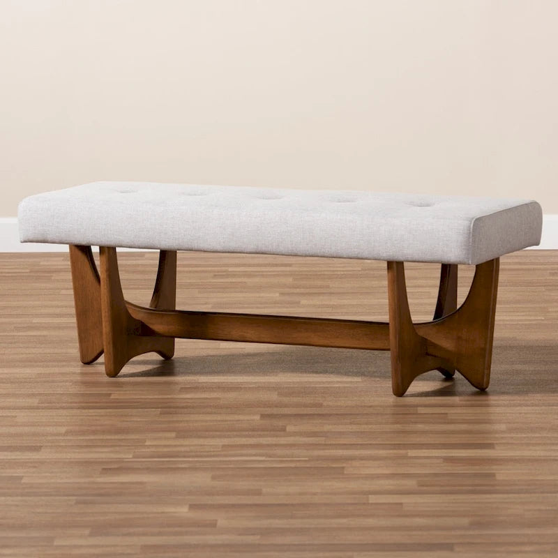 Banc Theo Mid-Century Modern en tissu rembourré et finition noyer - 17,9 haut x 48,8 large x 18,3 profond