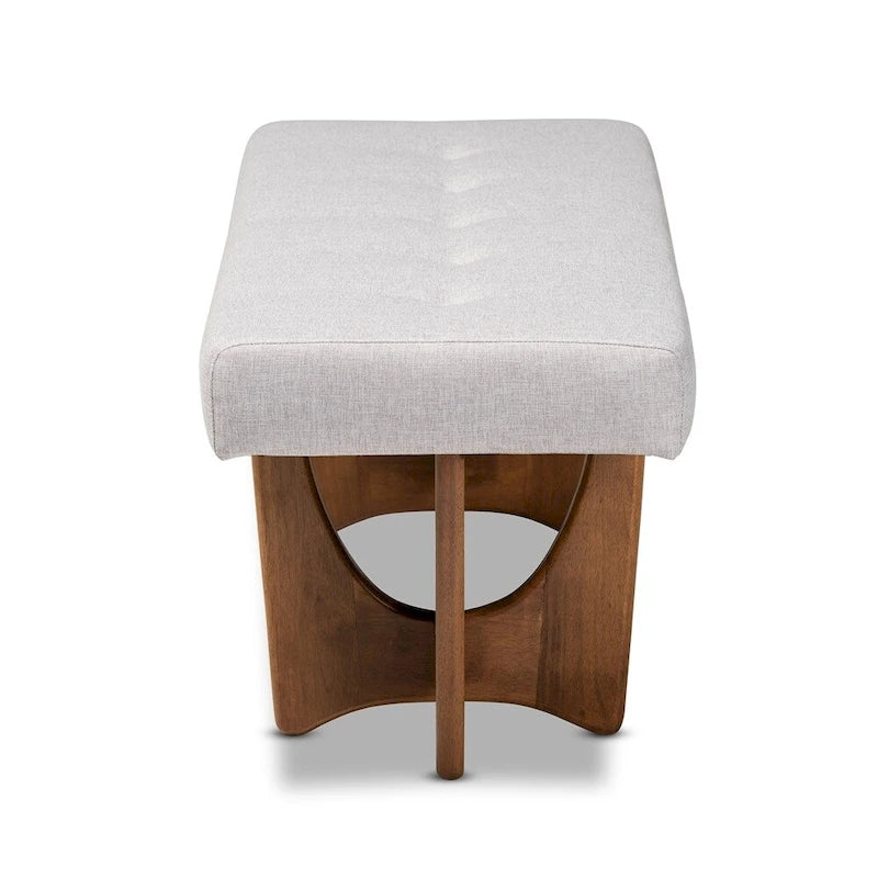 Banc Theo Mid-Century Modern en tissu rembourré et finition noyer - 17,9 haut x 48,8 large x 18,3 profond