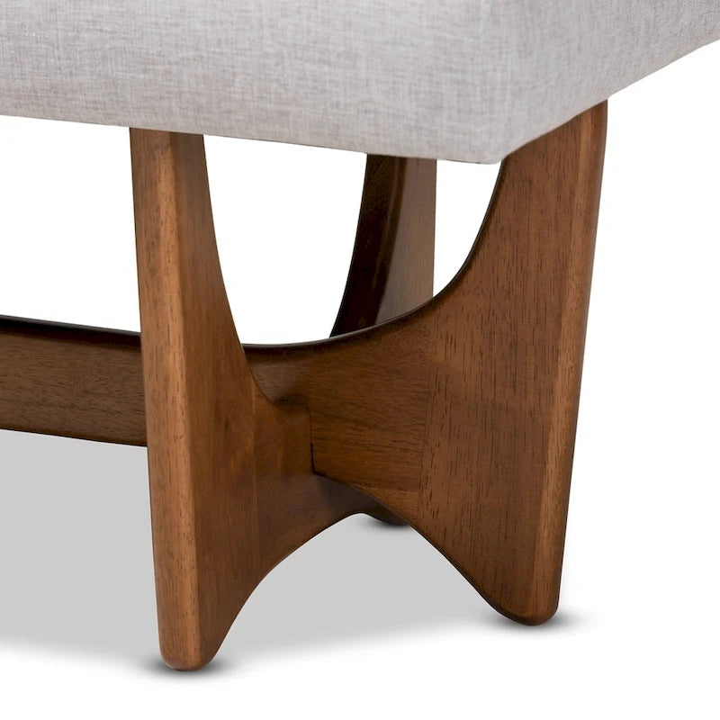 Banc Theo Mid-Century Modern en tissu rembourré et finition noyer - 17,9 haut x 48,8 large x 18,3 profond