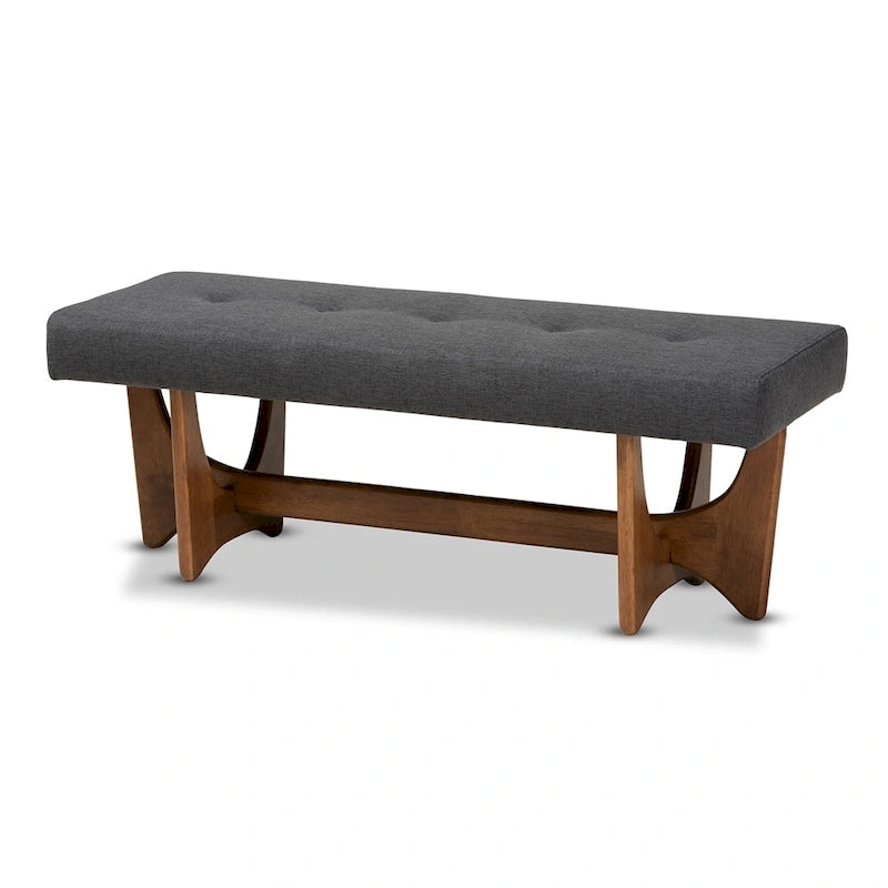 Banc Theo Mid-Century Modern en tissu rembourré et finition noyer - 17,9 haut x 48,8 large x 18,3 profond