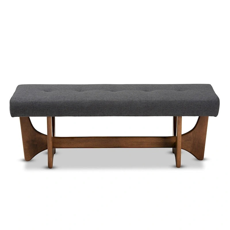 Banc Theo Mid-Century Modern en tissu rembourré et finition noyer - 17,9 haut x 48,8 large x 18,3 profond