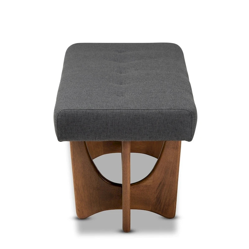 Banc Theo Mid-Century Modern en tissu rembourré et finition noyer - 17,9 haut x 48,8 large x 18,3 profond
