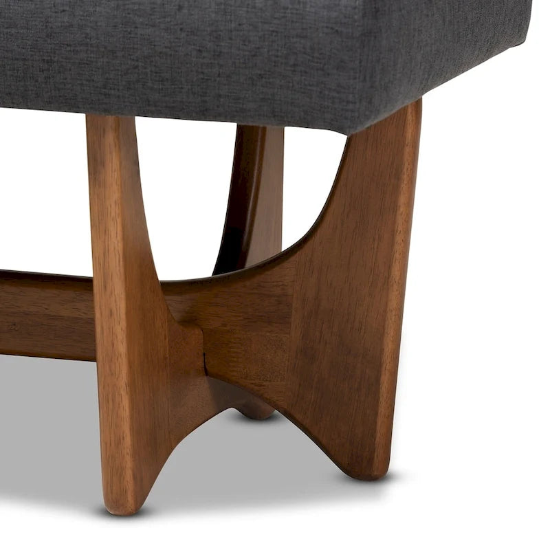 Banc Theo Mid-Century Modern en tissu rembourré et finition noyer - 17,9 haut x 48,8 large x 18,3 profond