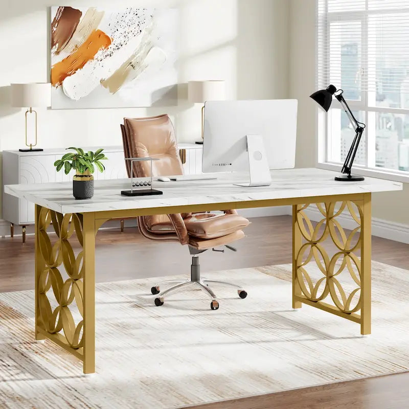Bureau de direction de 63 pouces, Bureau moderne avec cadre en métal robuste pour le bureau à domicile