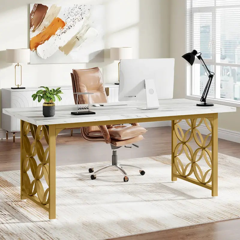 63-inch Executive Desk, Modern Office Desk with Strong Metal Frame for Home Office