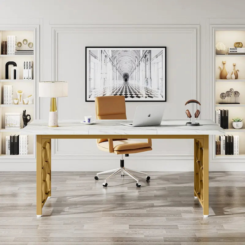 Bureau de direction de 63 pouces, Bureau moderne avec cadre en métal robuste pour le bureau à domicile