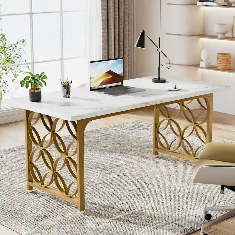 Bureau de direction de 63 pouces, Bureau moderne avec cadre en métal robuste pour le bureau à domicile