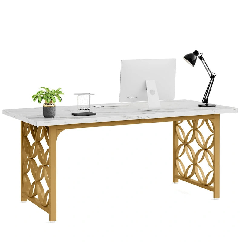 Bureau de direction de 63 pouces, Bureau moderne avec cadre en métal robuste pour le bureau à domicile