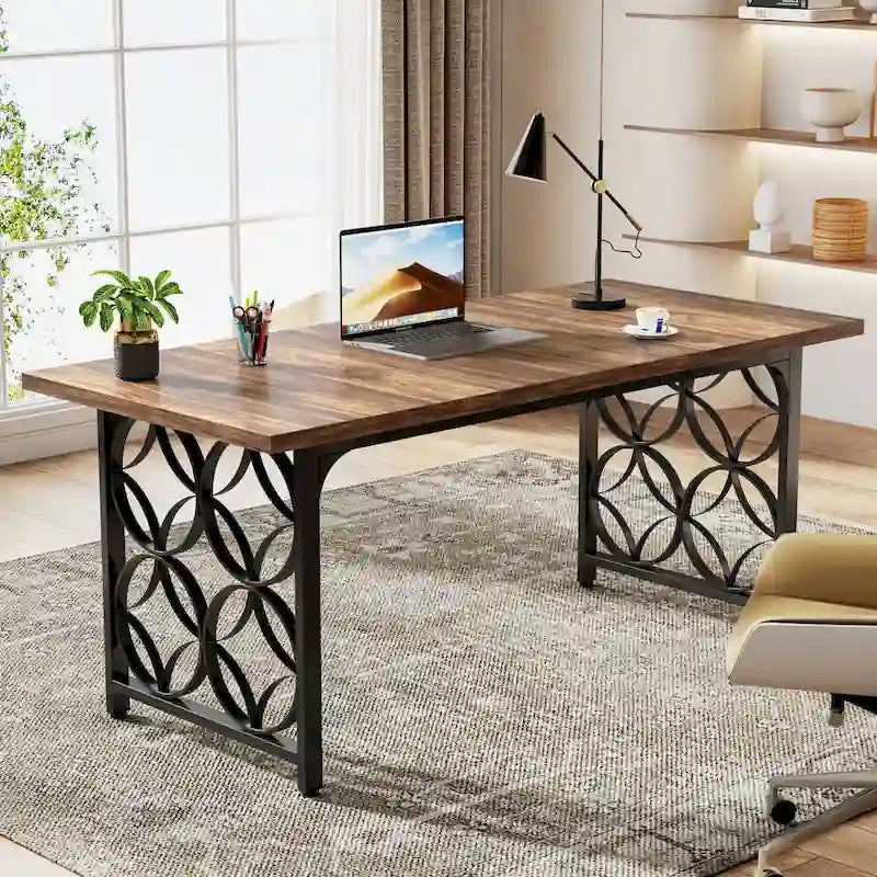 Bureau de direction de 63 pouces, Bureau moderne avec cadre en métal robuste pour le bureau à domicile