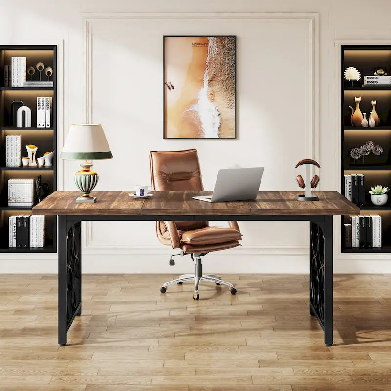 Bureau de direction de 63 pouces, Bureau moderne avec cadre en métal robuste pour le bureau à domicile