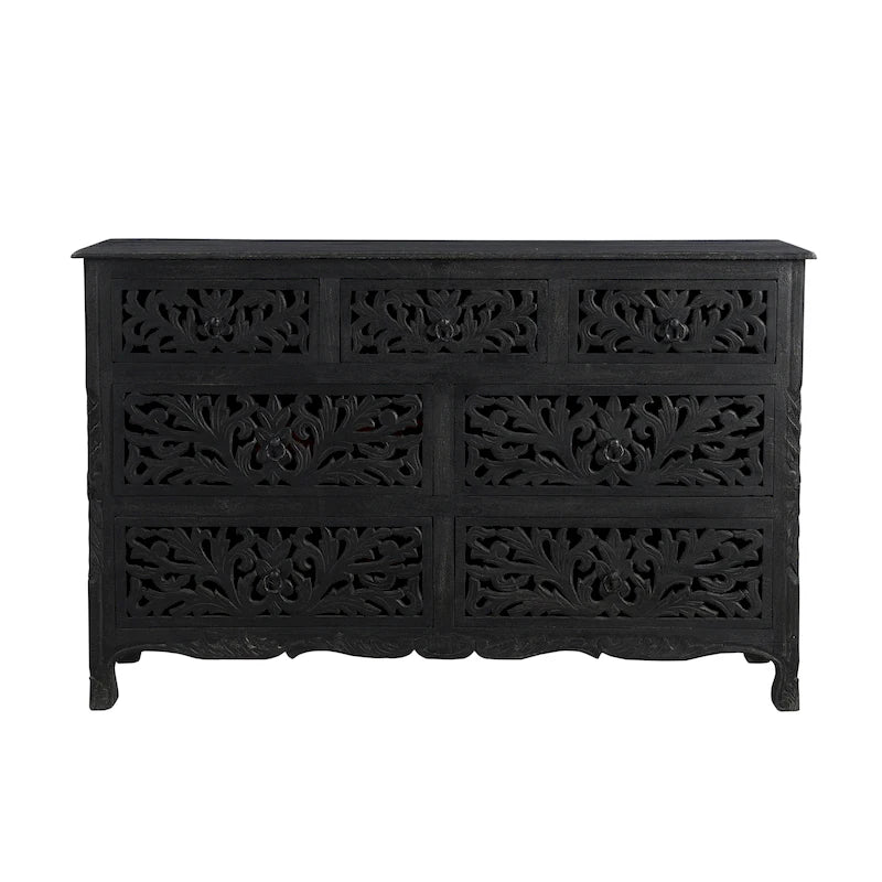 Commode à 7 tiroirs en bois sculpté Florence Floral