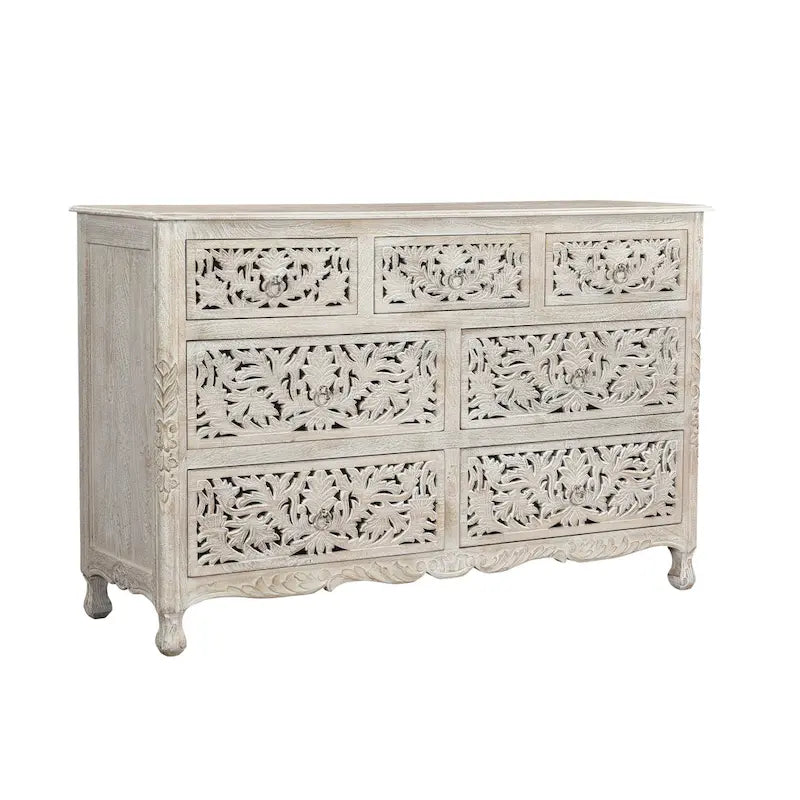 Commode à 7 tiroirs en bois sculpté Florence Floral