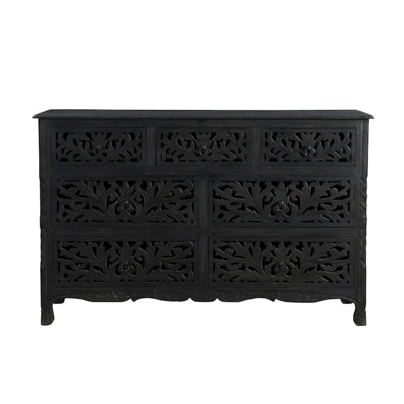 Commode à 7 tiroirs en bois sculpté Florence Floral