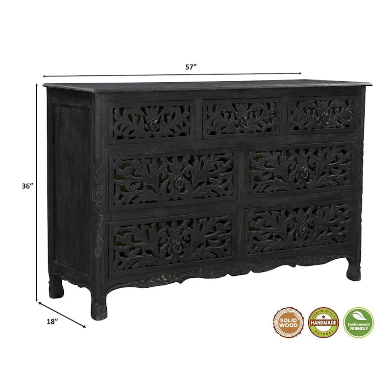 Commode à 7 tiroirs en bois sculpté Florence Floral