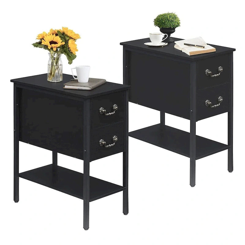 Table de chevet industrielle à 2 tiroirs (lot de 2)