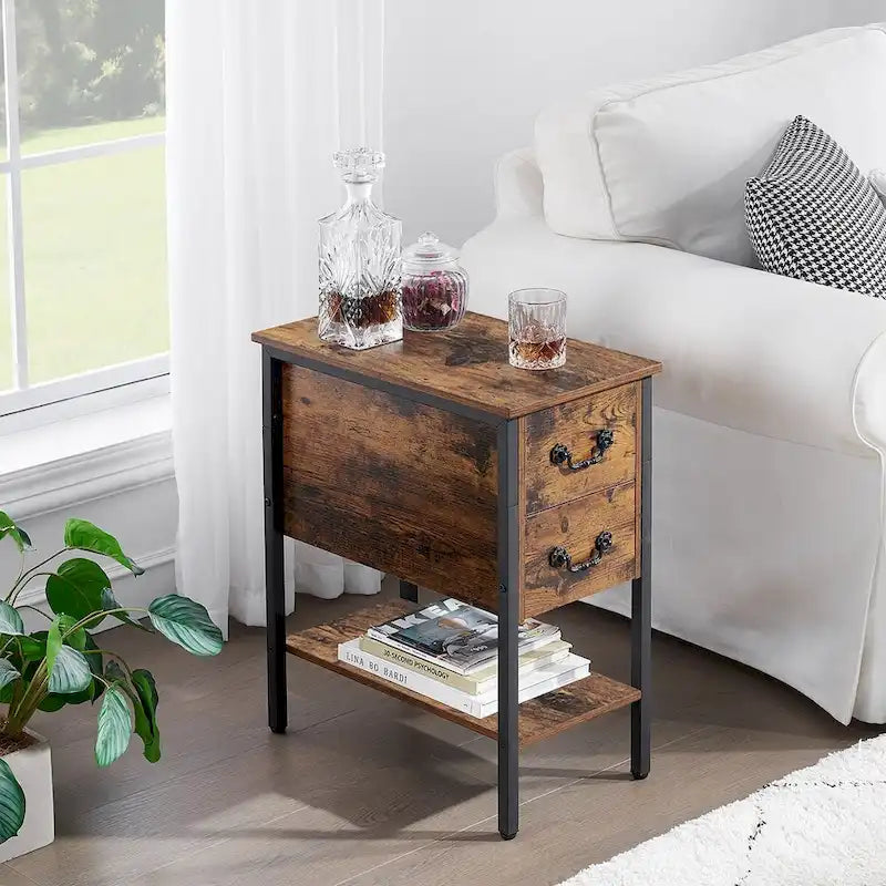 Table de chevet industrielle à 2 tiroirs (lot de 2)