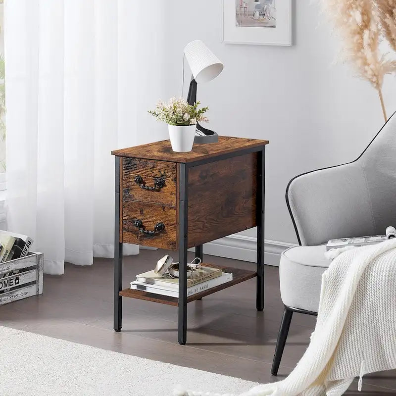 Table de chevet industrielle à 2 tiroirs (lot de 2)