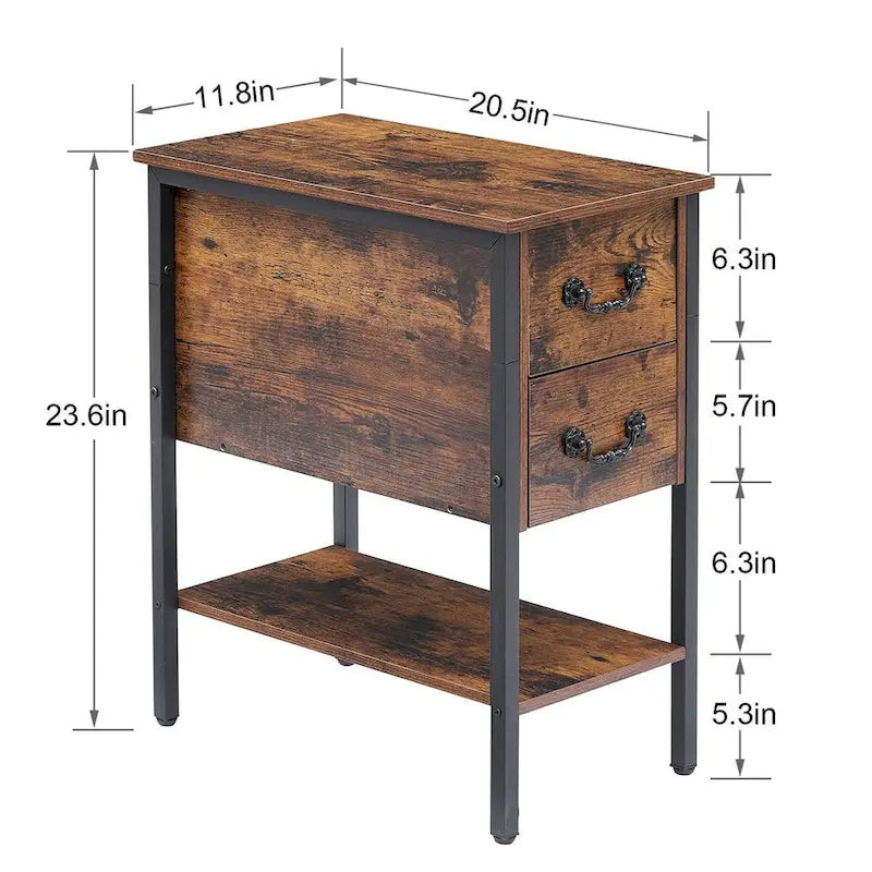 Table de chevet industrielle à 2 tiroirs (lot de 2)