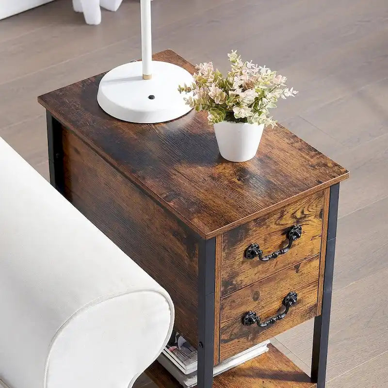 Table de chevet industrielle à 2 tiroirs (lot de 2)