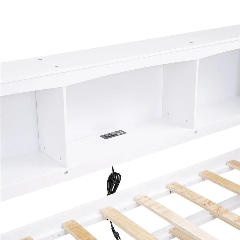 Lit de repos double avec lit gigogne, armoires de rangement et ports USB