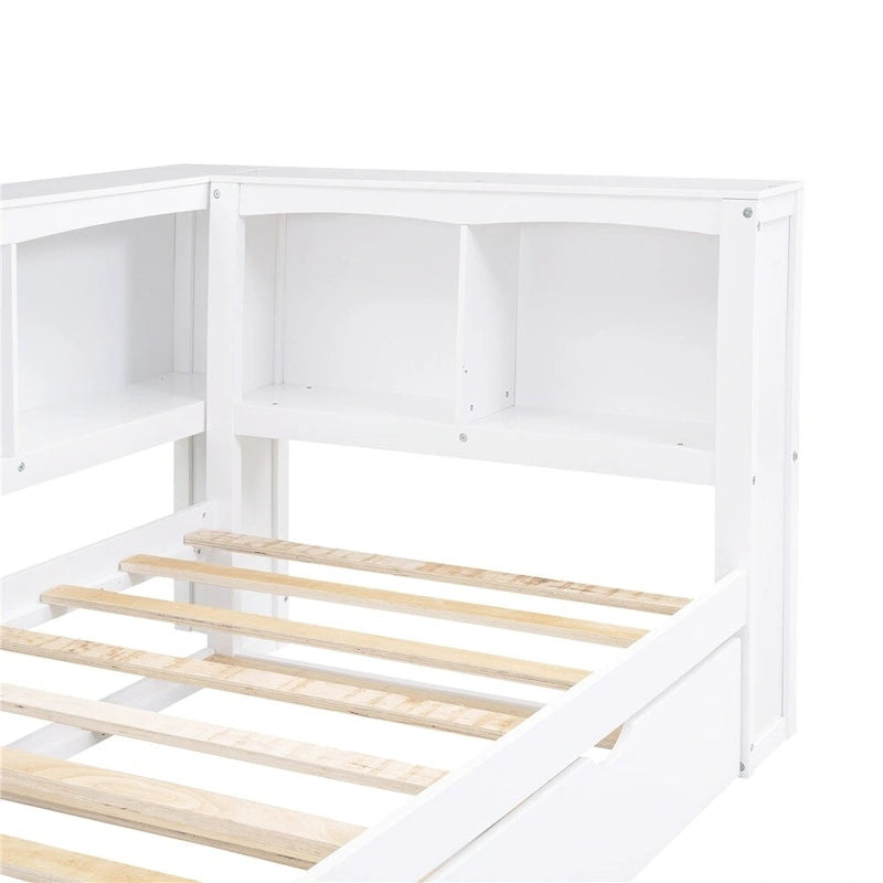 Lit de repos double avec lit gigogne, armoires de rangement et ports USB