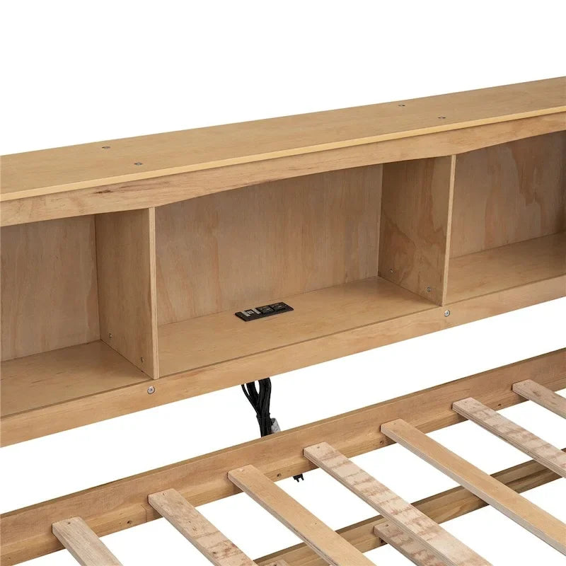 Lit de repos double avec lit gigogne, armoires de rangement et ports USB
