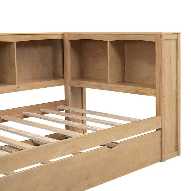 Lit de repos double avec lit gigogne, armoires de rangement et ports USB