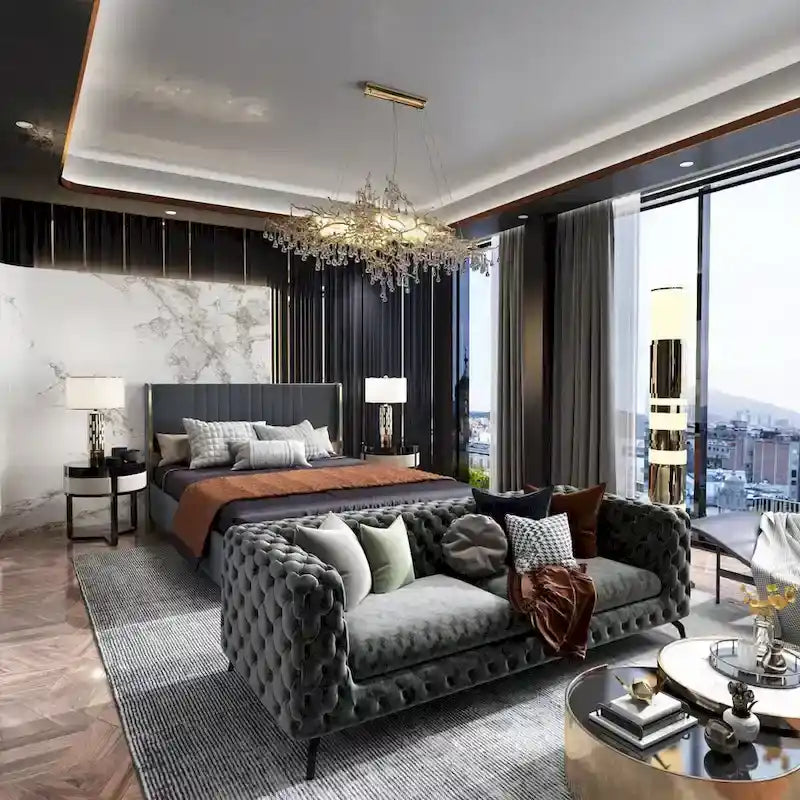 Lit plateforme à LED avec tiroir de rangement - Meuble de chambre contemporain