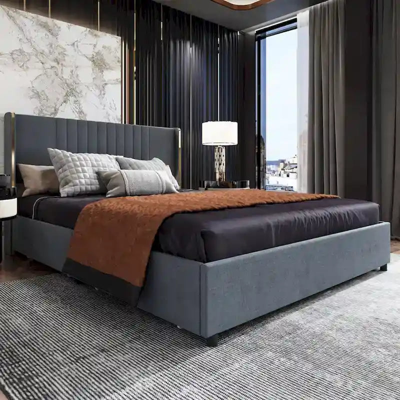 Lit plateforme à LED avec tiroir de rangement - Meuble de chambre contemporain