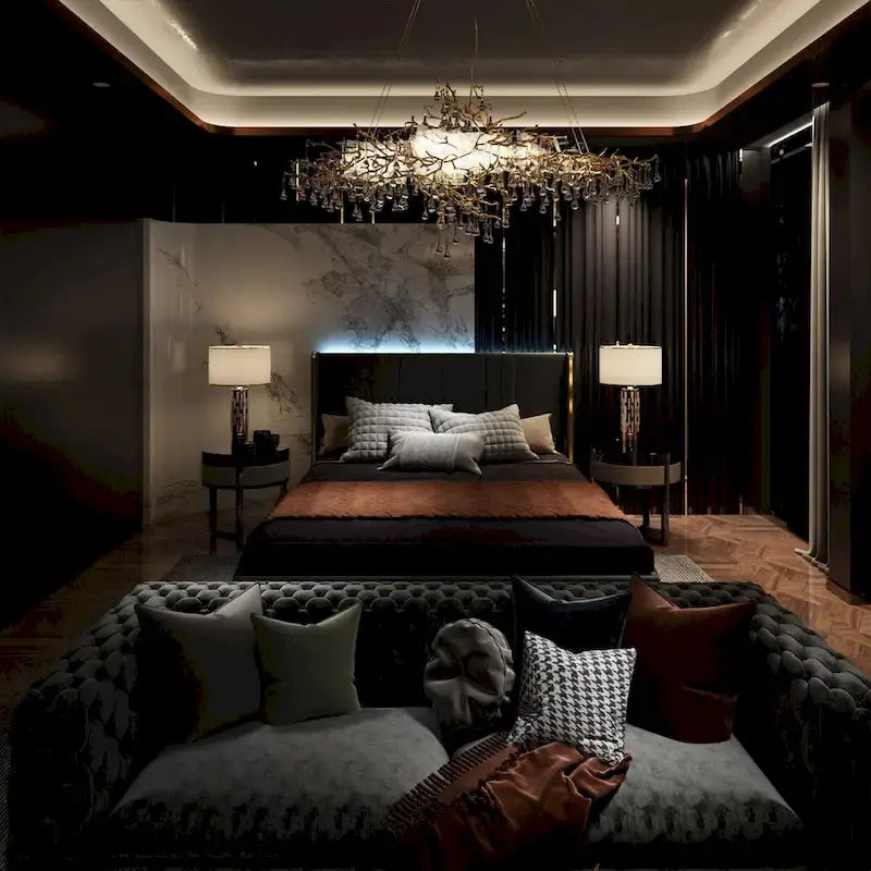 Lit plateforme à LED avec tiroir de rangement - Meuble de chambre contemporain