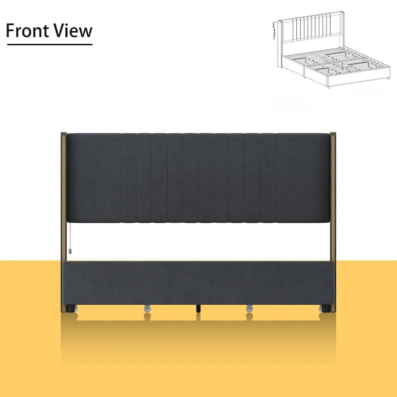 Lit plateforme à LED avec tiroir de rangement - Meuble de chambre contemporain
