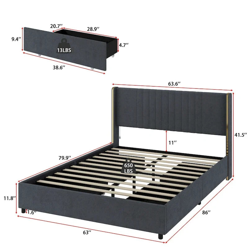 Lit plateforme à LED avec tiroir de rangement - Meuble de chambre contemporain