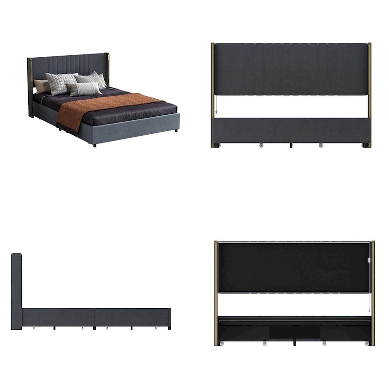 Lit plateforme à LED avec tiroir de rangement - Meuble de chambre contemporain