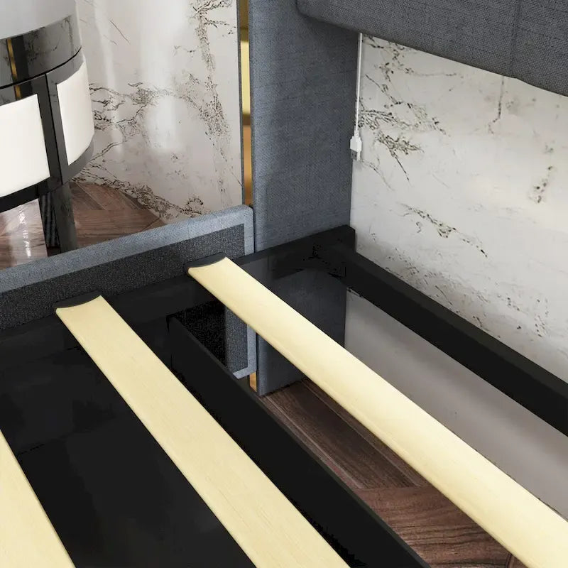 Lit plateforme à LED avec tiroir de rangement - Meuble de chambre contemporain