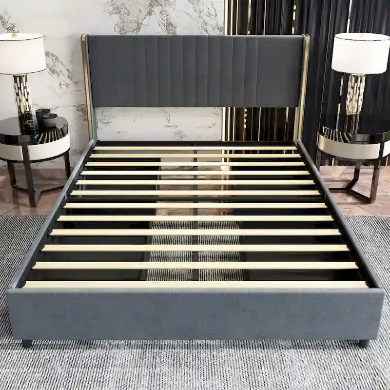 Lit plateforme à LED avec tiroir de rangement - Meuble de chambre contemporain