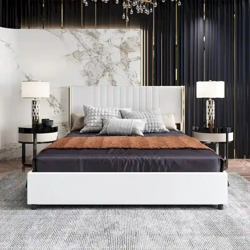 Lit plateforme à LED avec tiroir de rangement - Meuble de chambre contemporain