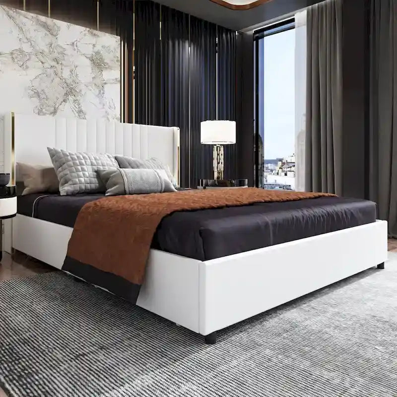 Lit plateforme à LED avec tiroir de rangement - Meuble de chambre contemporain