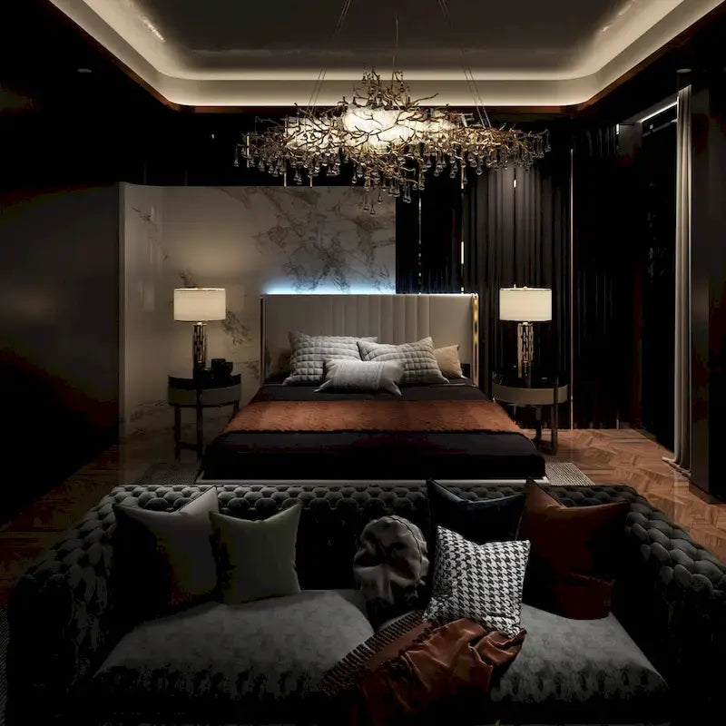 Lit plateforme à LED avec tiroir de rangement - Meuble de chambre contemporain