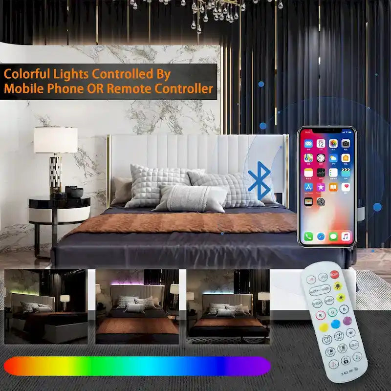 Lit plateforme à LED avec tiroir de rangement - Meuble de chambre contemporain