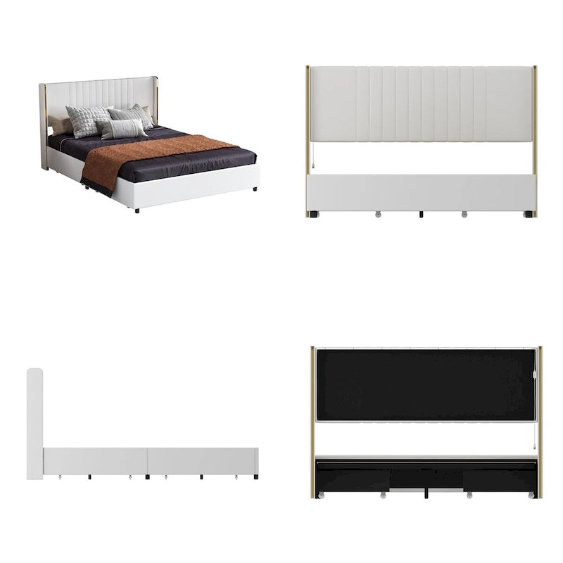 Lit plateforme à LED avec tiroir de rangement - Meuble de chambre contemporain