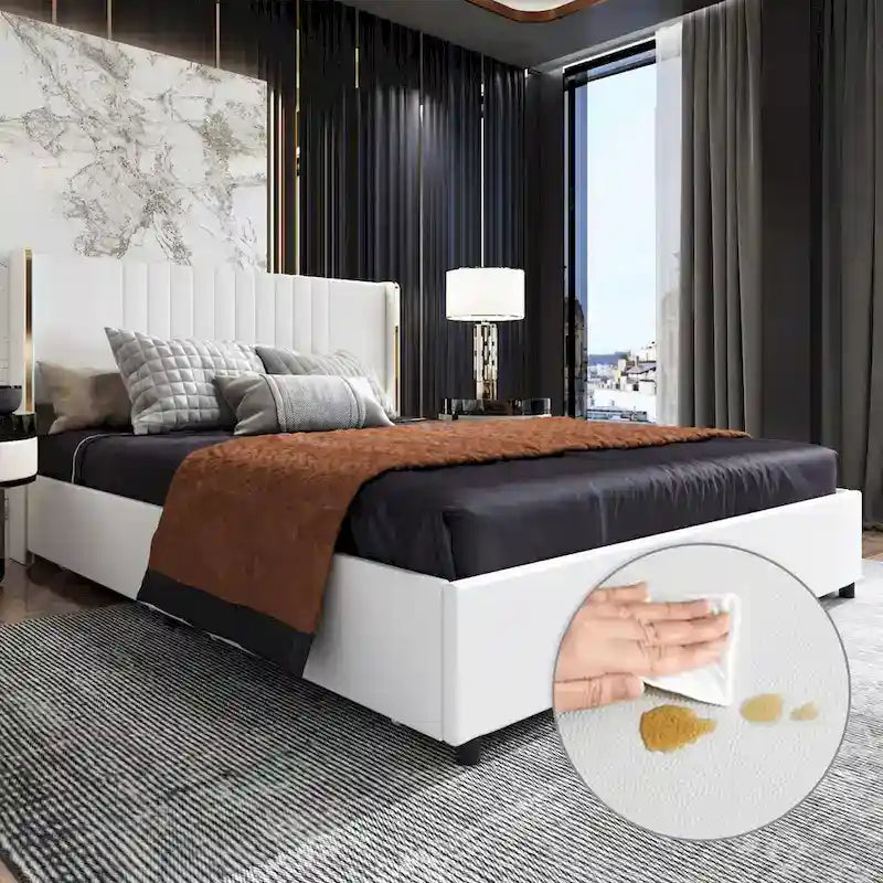 Lit plateforme à LED avec tiroir de rangement - Meuble de chambre contemporain