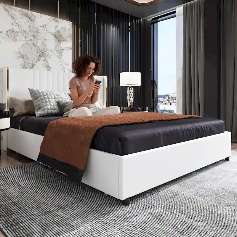 Lit plateforme à LED avec tiroir de rangement - Meuble de chambre contemporain