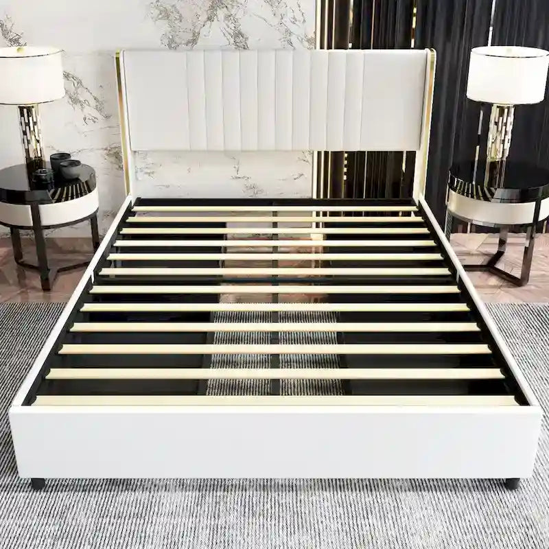 Lit plateforme à LED avec tiroir de rangement - Meuble de chambre contemporain