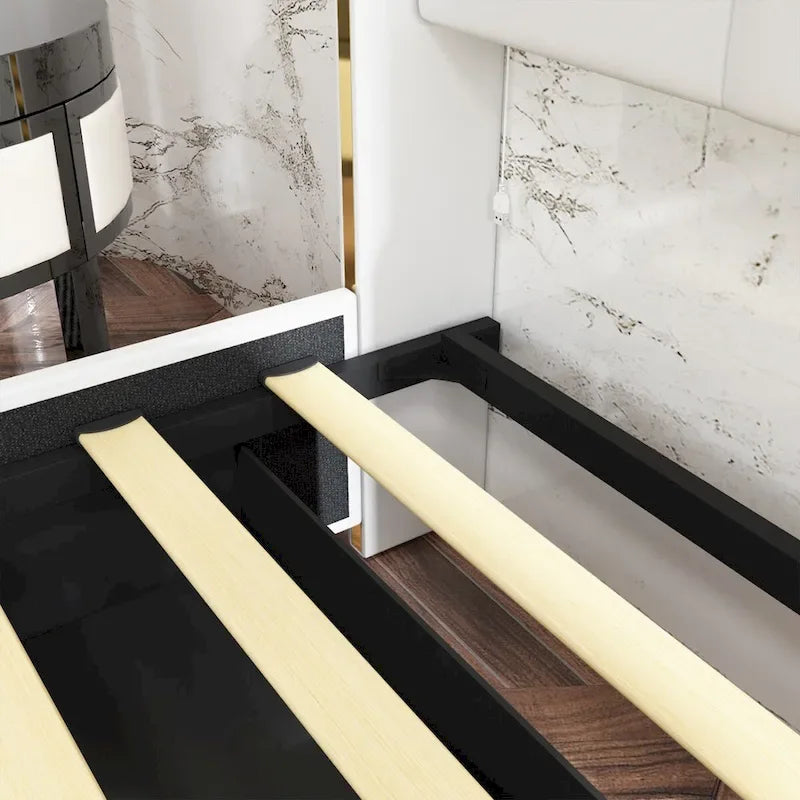 Lit plateforme à LED avec tiroir de rangement - Meuble de chambre contemporain