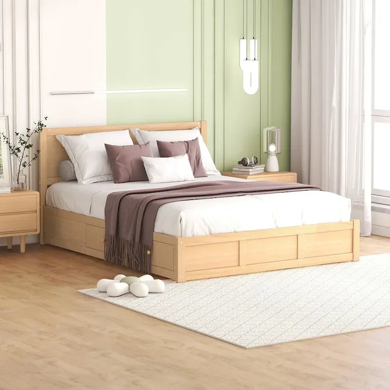 Lit plateforme en bois avec rangement intégré et 2 tiroirs
