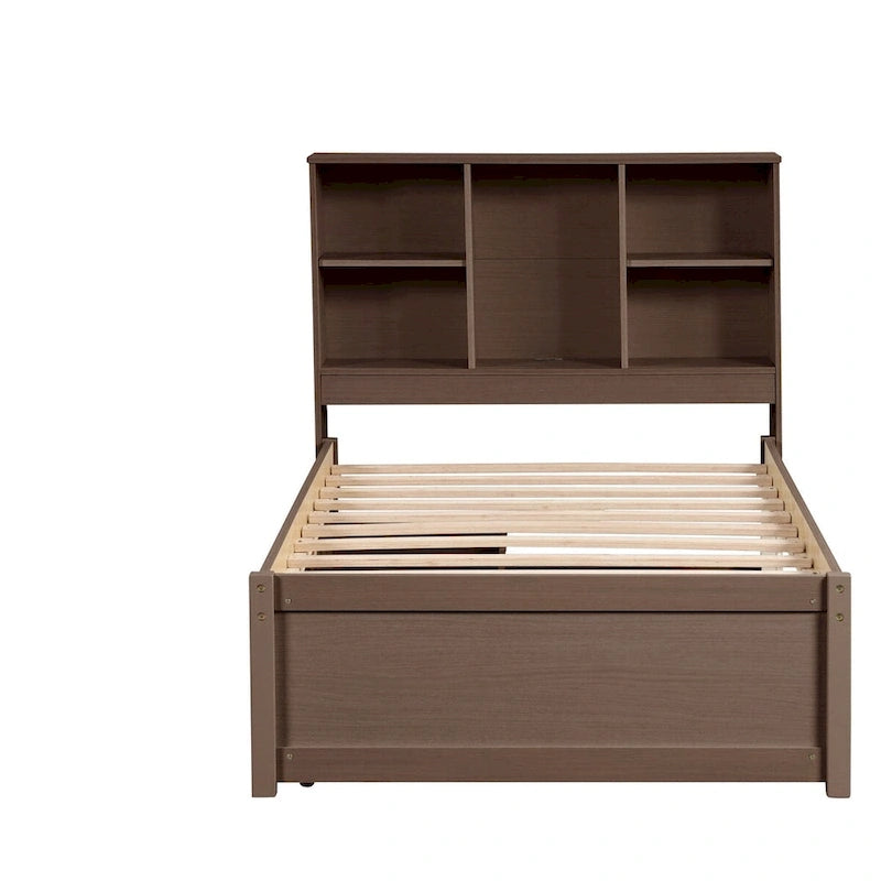 Cadre de lit moderne double avec port USB intégré sur la tête de lit bibliothèque et 2 tiroirs pour