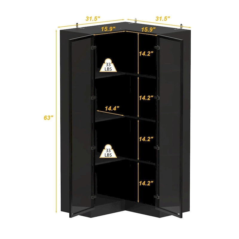 Ensemble d'armoires-penderies avec portes en verre noir, bandeaux lumineux et armoire de rangement