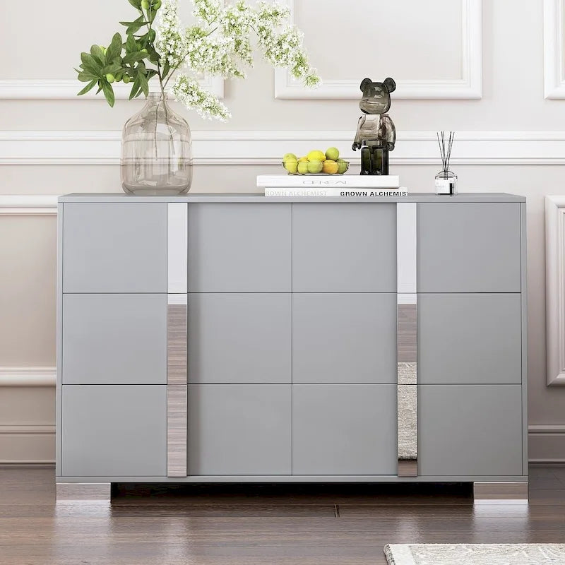 Commode moderne à 6 tiroirs avec poignées effet miroir