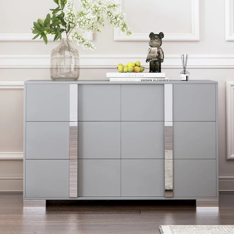 Commode moderne à 6 tiroirs avec poignées effet miroir