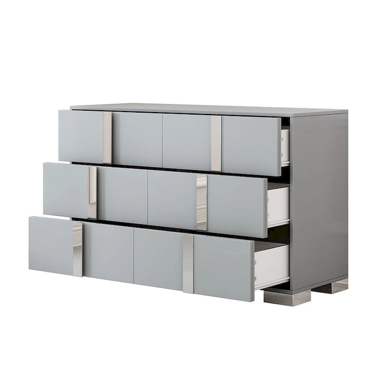 Commode moderne à 6 tiroirs avec poignées effet miroir